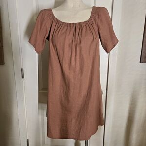 ASOS Bardot Dress Linen Viscose Dusty Pink 12 Off Shoulder Tunic